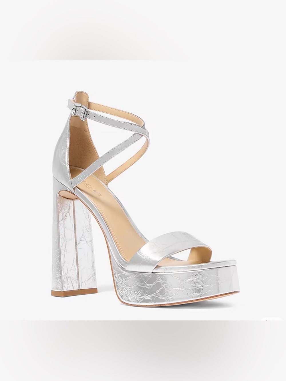 Michael Kors‎ Cami Crackled Metallic Leather Platform Sandal 7